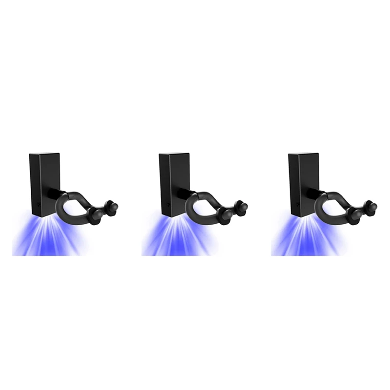 

3X Durable Guitar Hanger Wall Hook Stand Guitarra Bracket Holder LED Light For Acoustic Electric Guitar Bass Banjo,Blue