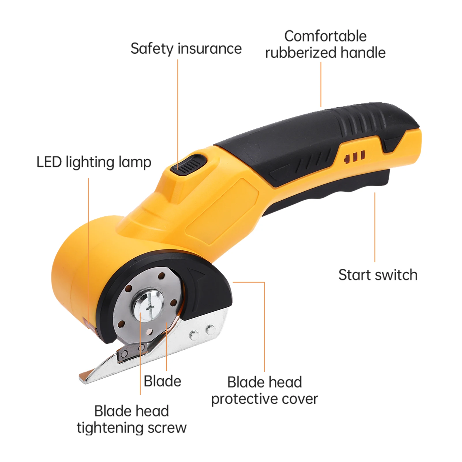 Cordless Electric Scissors 3.6V Rechargeable Cardboard Box Cutter Fabric Scissor w/ Spare Blade Safety Lock&LED Light for Craft