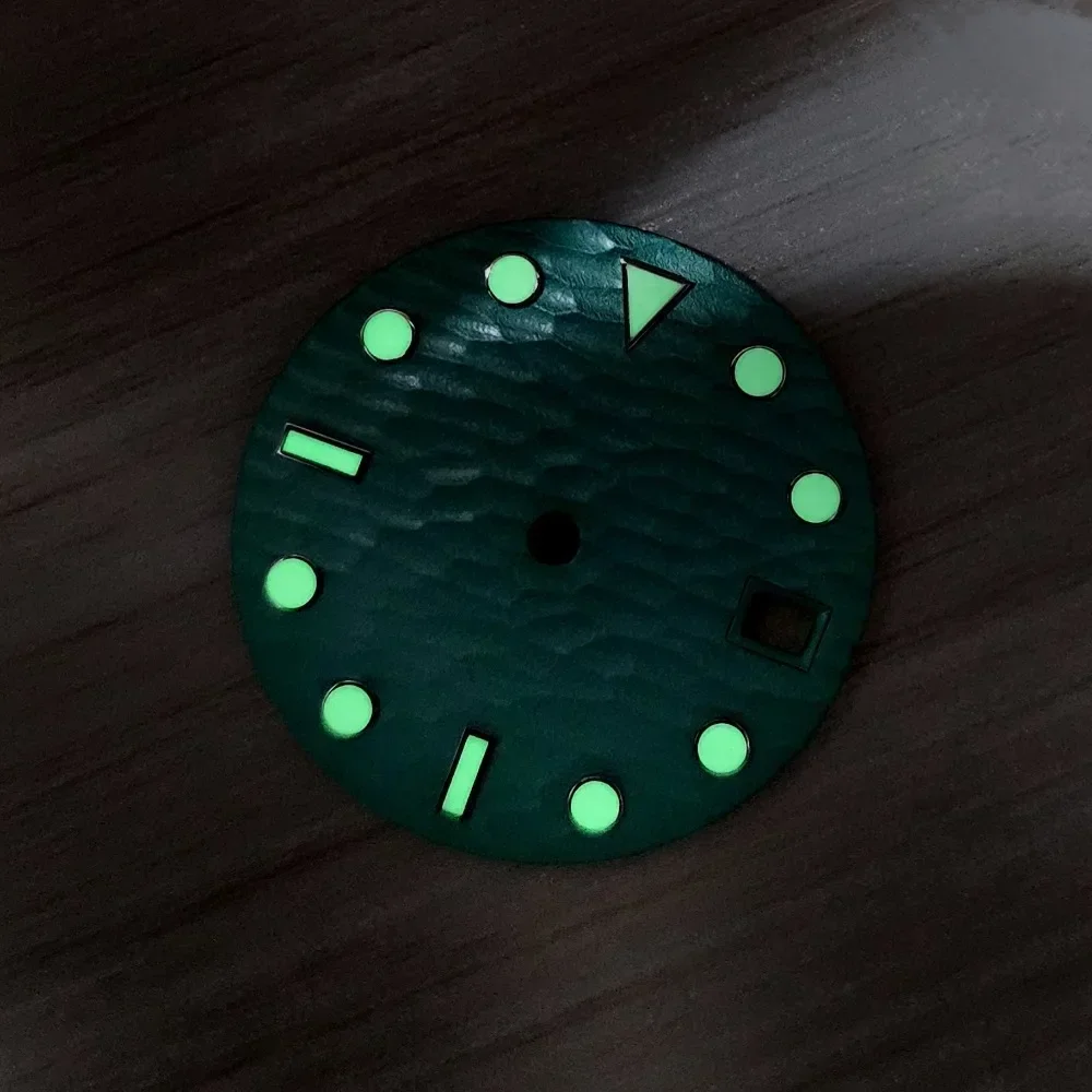 28.5mm Watch Dial Sea Wave Pattern Surface Green Luminous with Date Faces Watch Replace Accessories for NH35/36/4R/7S Movements watch face accessories watch dial accessories