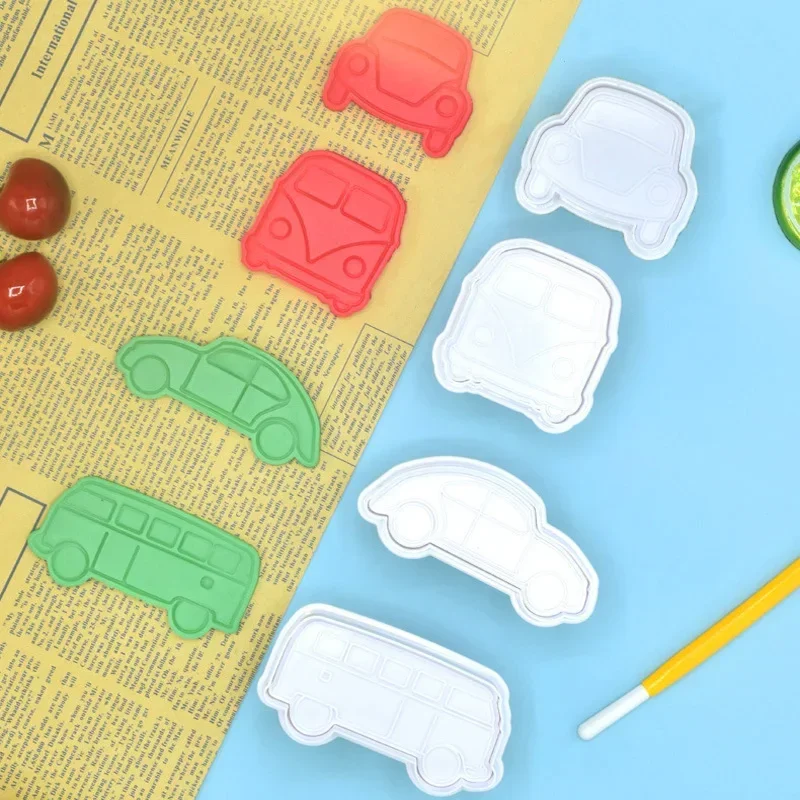 4Pcs Traffictool Cars Cookie Cutters Plastic Embosser Cookie Molds Kids Birthday Party Baking Stamp Decor Supplies Baby Shower cookie cutter baking mold cookie mould cookie printing mold