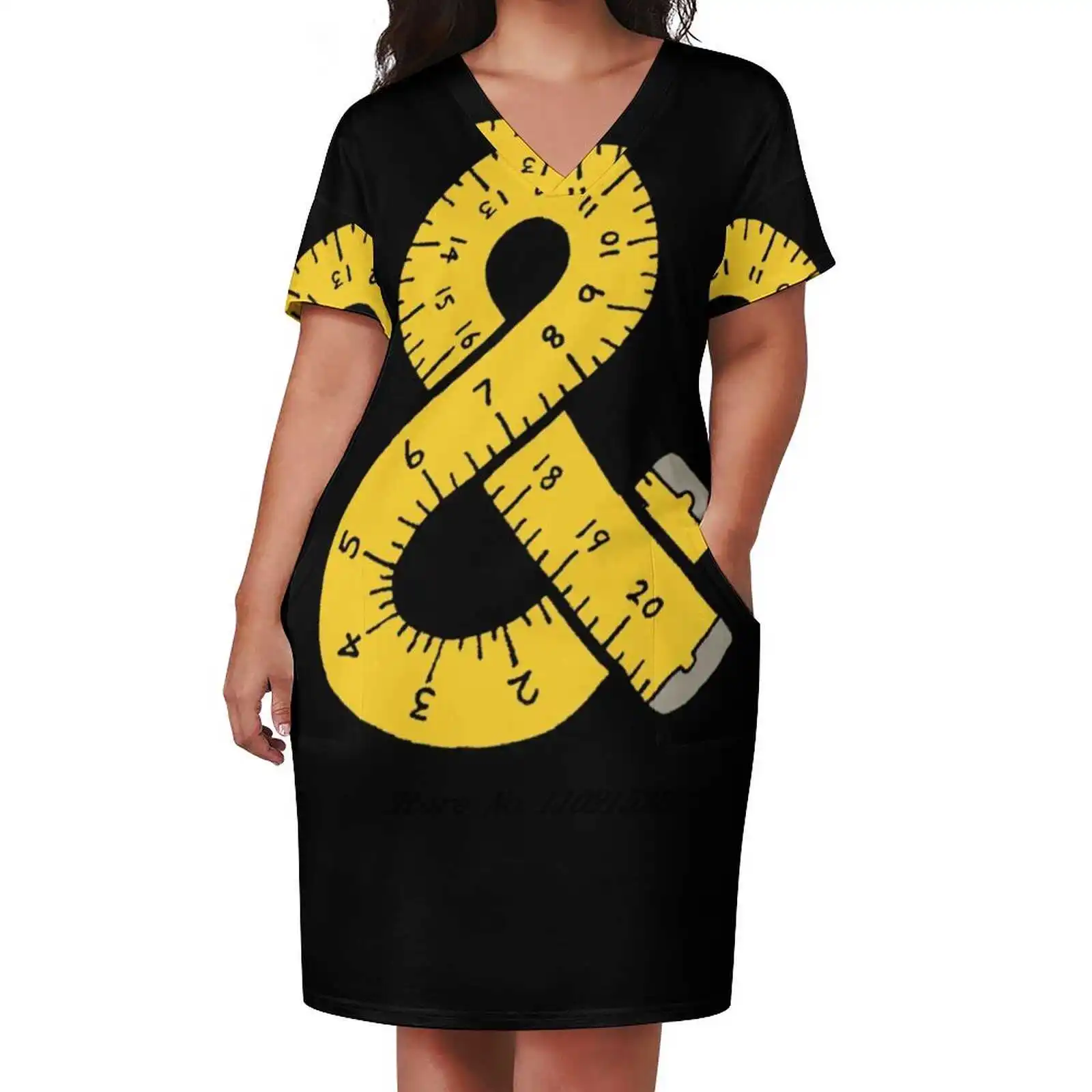 

Ampersand Measuring Tape Loose Pocket Dress Women'S Printed Dresses V Neck Casual Dress New Design Ampersand Measuring Tape
