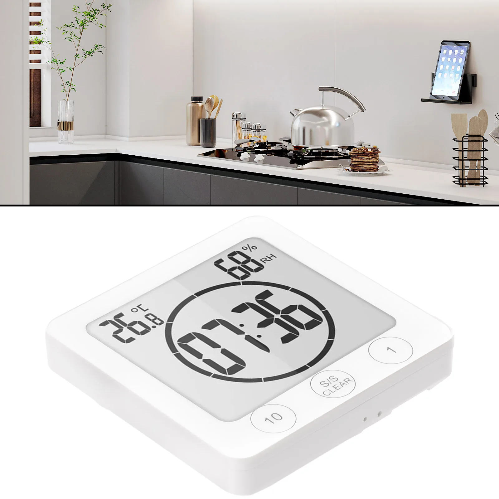 

Ручные Цифровые часы с таймером обратного отсчета для ванной и кухни, будильником и ЖК-дисплеем влажности, водонепроницаемые