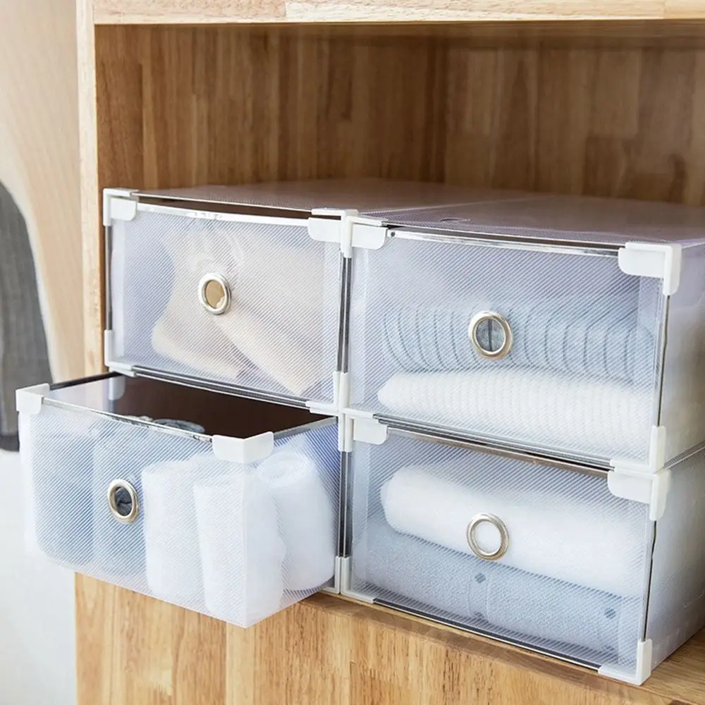 Multifunctional Shoes Organizer Transparent Plastic Stackable Shoe Boxes Dust-proof Pull Ring Case Office Foldable Clear Drawer