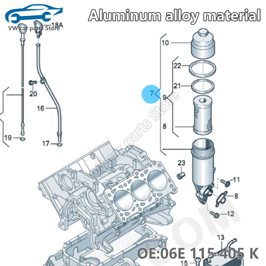 06E115405K Aluminum Oil Filter Housing Adapter for A4 A5 A6 A7 A8 Q7 Quattro 2.4 2.8 3.0T 06E 115 405 K/J/E/F Gasoline Vehicle