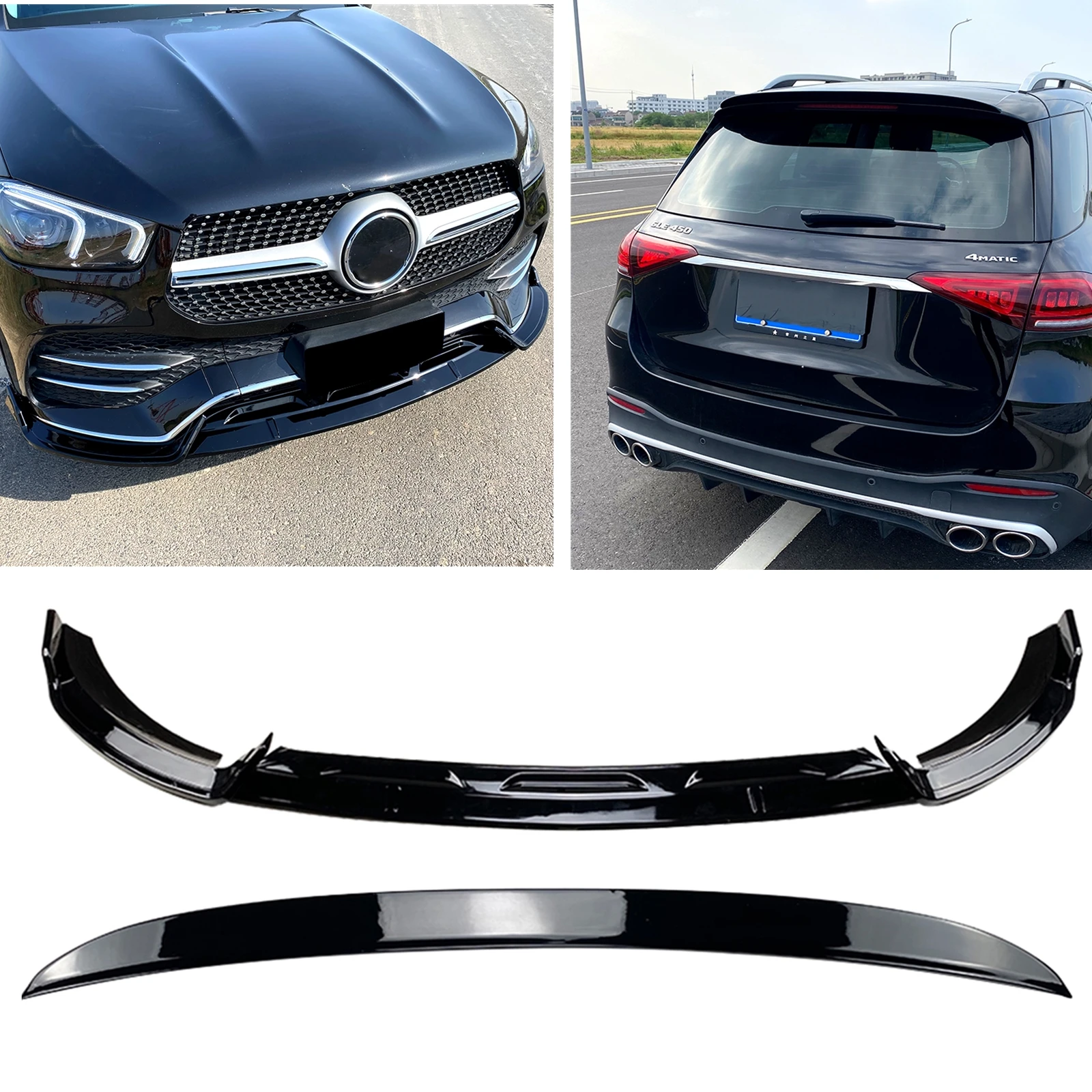

Car Front Bumper Splitter Lip & Rear Trunk Lid Spoiler Wing For Mercedes Benz GLE Class W167 C167 GLE450 GLE53 AMG 2020-2023