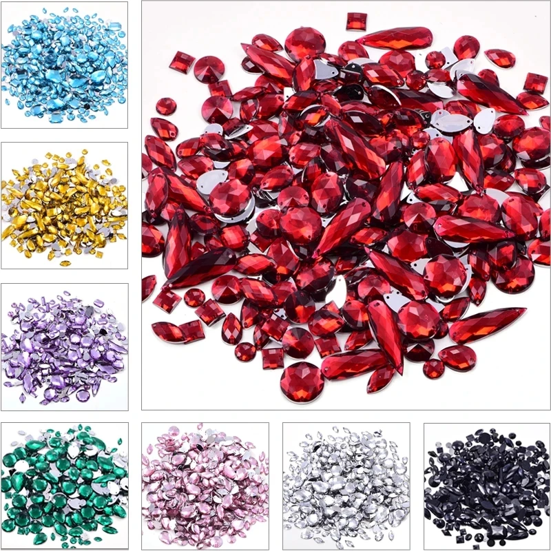 Sew On Rhinestones 100pcs Mixed Shape Acrylic Sew On Rhinestones for Wedding Dress