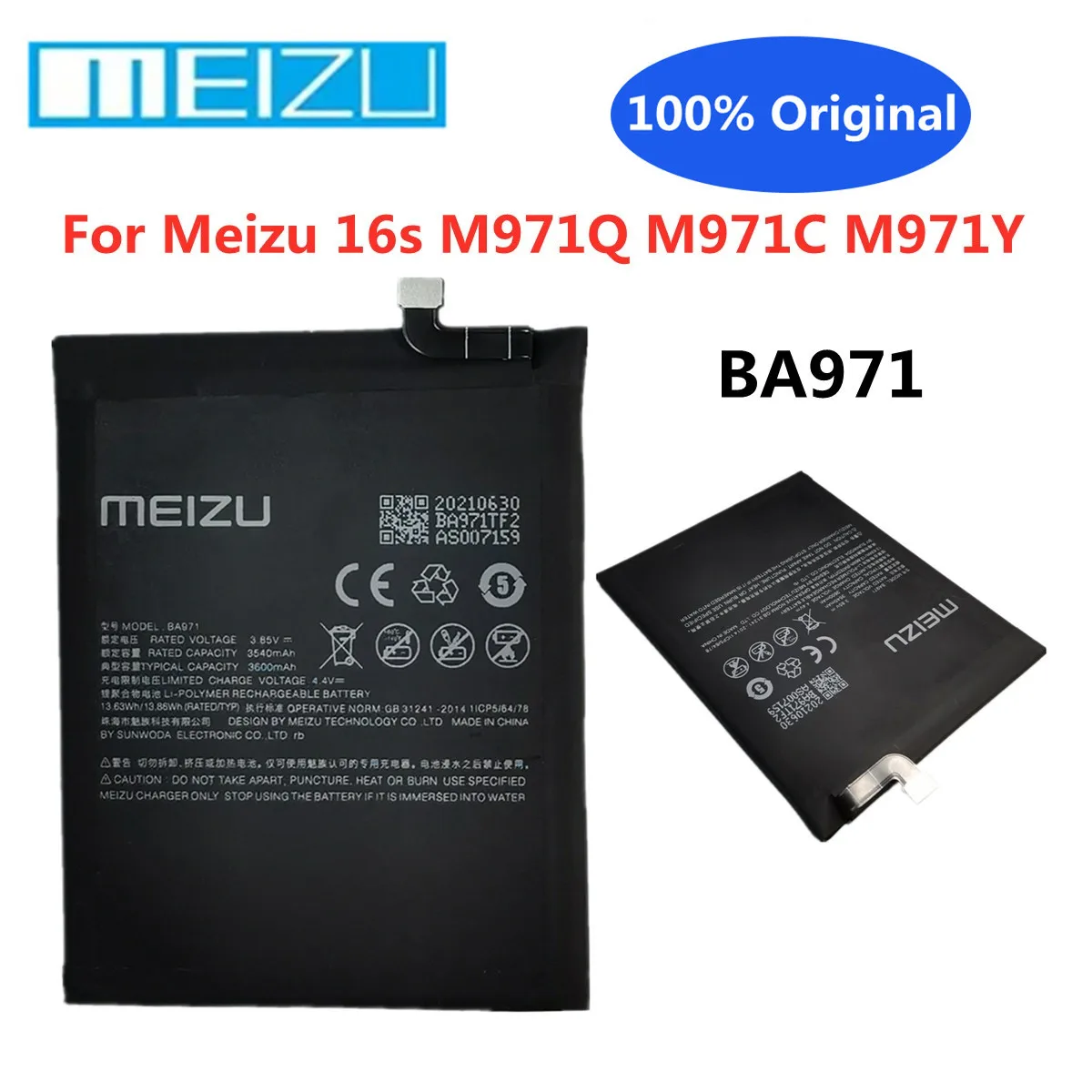 

100% Оригинальный аккумулятор Meizu BA971 3600 мАч для Meizu 16s M971Q M971C M971Y, оригинальный телефон, аккумулятор