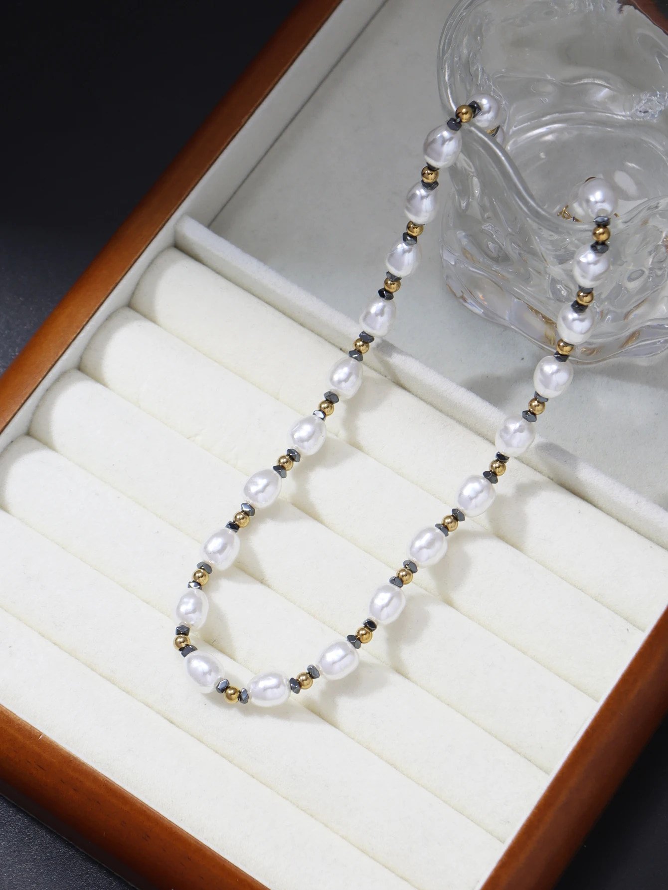 Simple Stainless Steel Mini Pearl Womens Necklace
