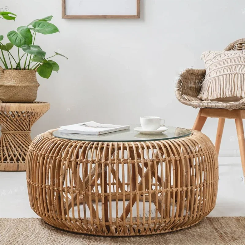 

Rattan Coffee Table and Garden Chairs Designers for Living Room Hotel Outdoor Balcony Patio Use Nordic Indonesia Style