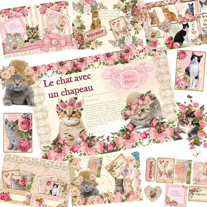 

1Pack Vintage Flower Cats Sticker DIY Craft Scrapbooking Album Junk Journal Decorative Stickers