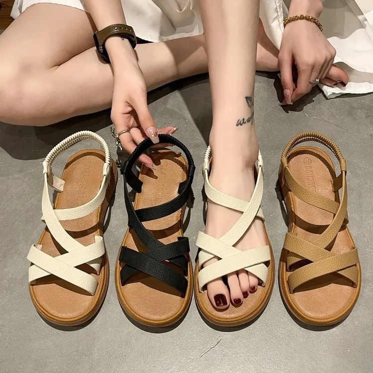 

Sandals Women Summer 2023 New Baotou Roman Sandals Ladies Retro Hollow Woven Women Sandals Female Home Office Beach Sandals