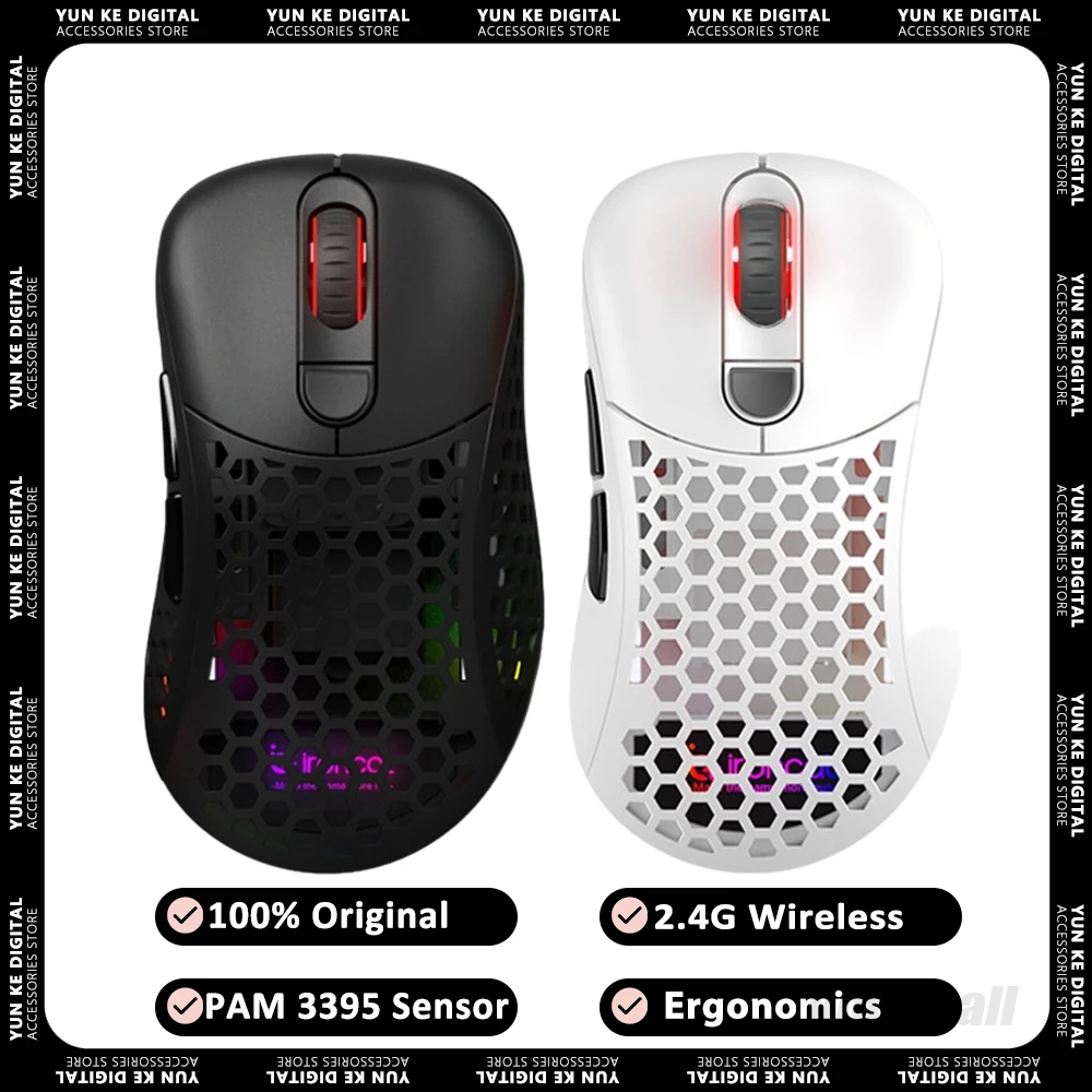 

Беспроводная мышь incott ONEPRO 2,4G, сенсор PAW3395, RGB, игровая мышь с низкой задержкой, эргономичные пользовательские аксессуары для ПК, геймеров, ноутбуков Mac