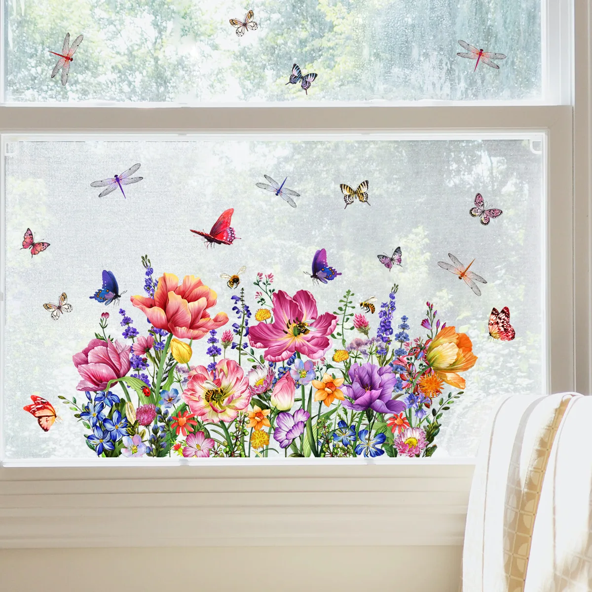 Various Styles of Colorful Butterfly and Floral Static Cling Window Stickers Double-Sided Visible Decorative Window Removable wall stickers window stickers