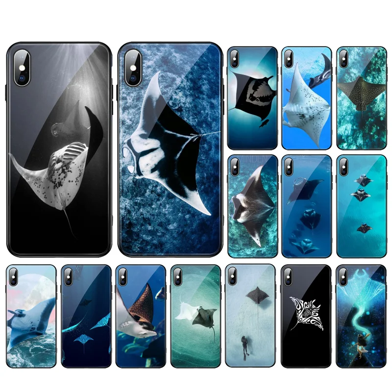 

Ocean Animal Manta Ray Glass phone case For iphone 15 14 13 Pro Max 12 11 Pro Max XS Mobile Phone Case Funda