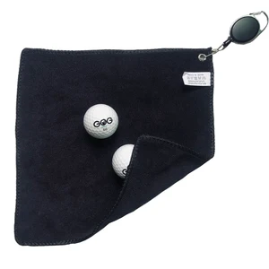 Toalla cuadrada de Golf para golfista, toalla de Golf de 25x25cm, 88% algodón, fácil de tirar, Gancho de cuerda, terciopelo de doble cara de microfibra, color negro, 1 unidad