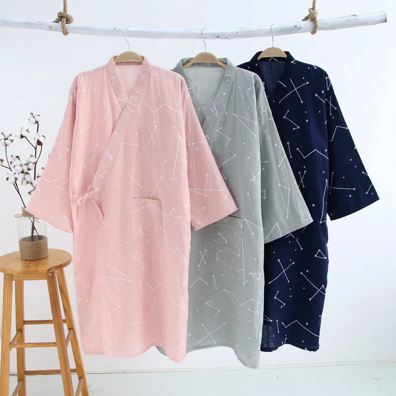 Men Women Cotton Gauze Kimono Pajamas Robe Nightgown Japanese Bathrobe One Piece Tracksuit