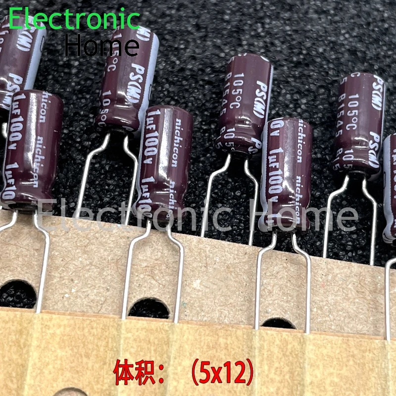 100PCS/LOT Nichicon PS 1uf 100v 100v1uf high-frequency electrolytic capacitor 5x12MM from Japan