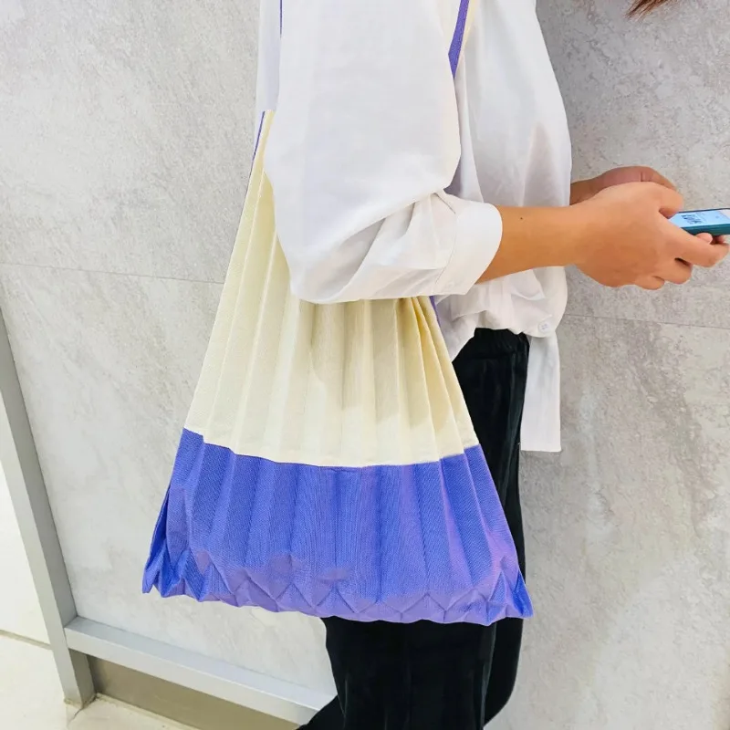 ALSEY Miyake Pleated Women's Shoulder Bag Patchwork Series Canvas Shopping Bag Niche Hundred Tote Korean Folding Fan Organ Bag 3
