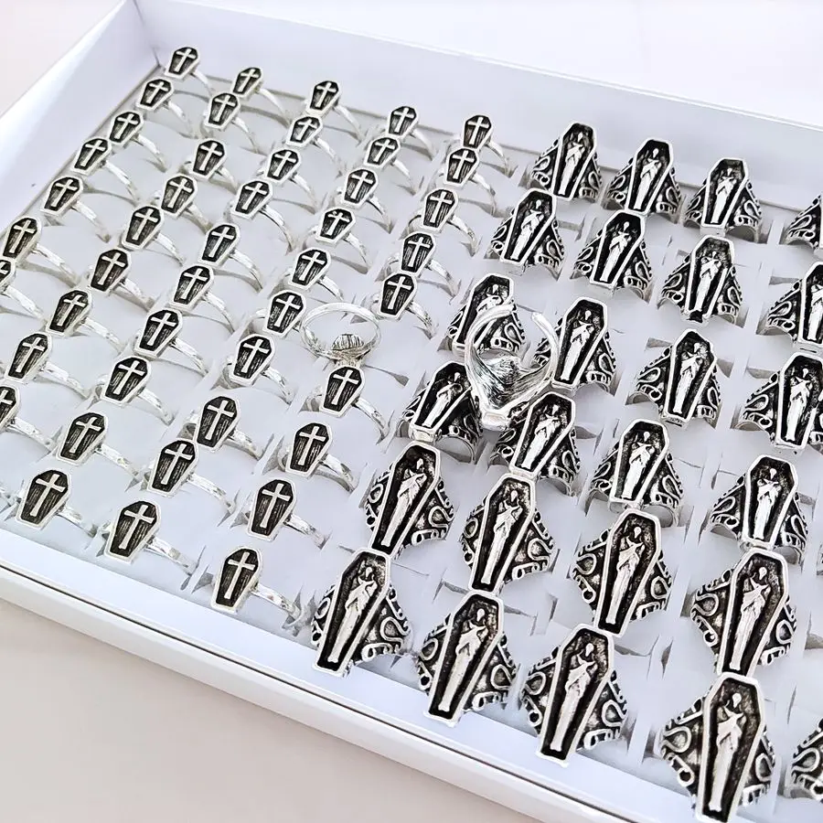 Wholesale 20pcs/lot Gothic Vintage Coffin Egyptian Mummy Ring Retro Cross Metal Punk Rings 3