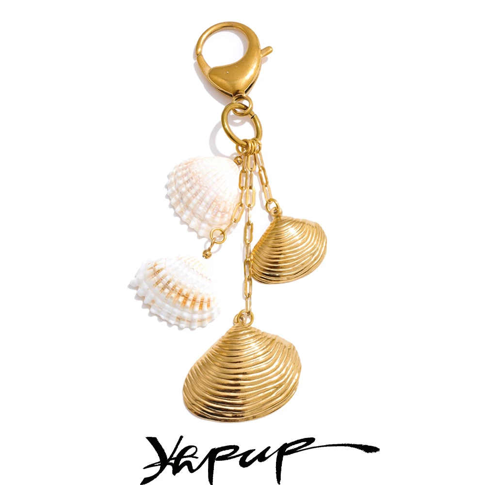 Yhpup Summer Stainless Steel Metal Shell Drop Keychain for Women