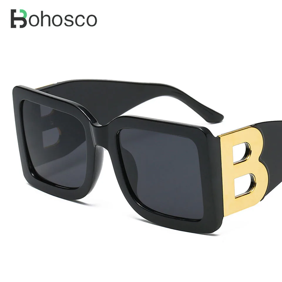 Onrtry Oversized Square Letter B Sunglasses for Women Men Fashion Black Thick Frame Large Sun Glasses