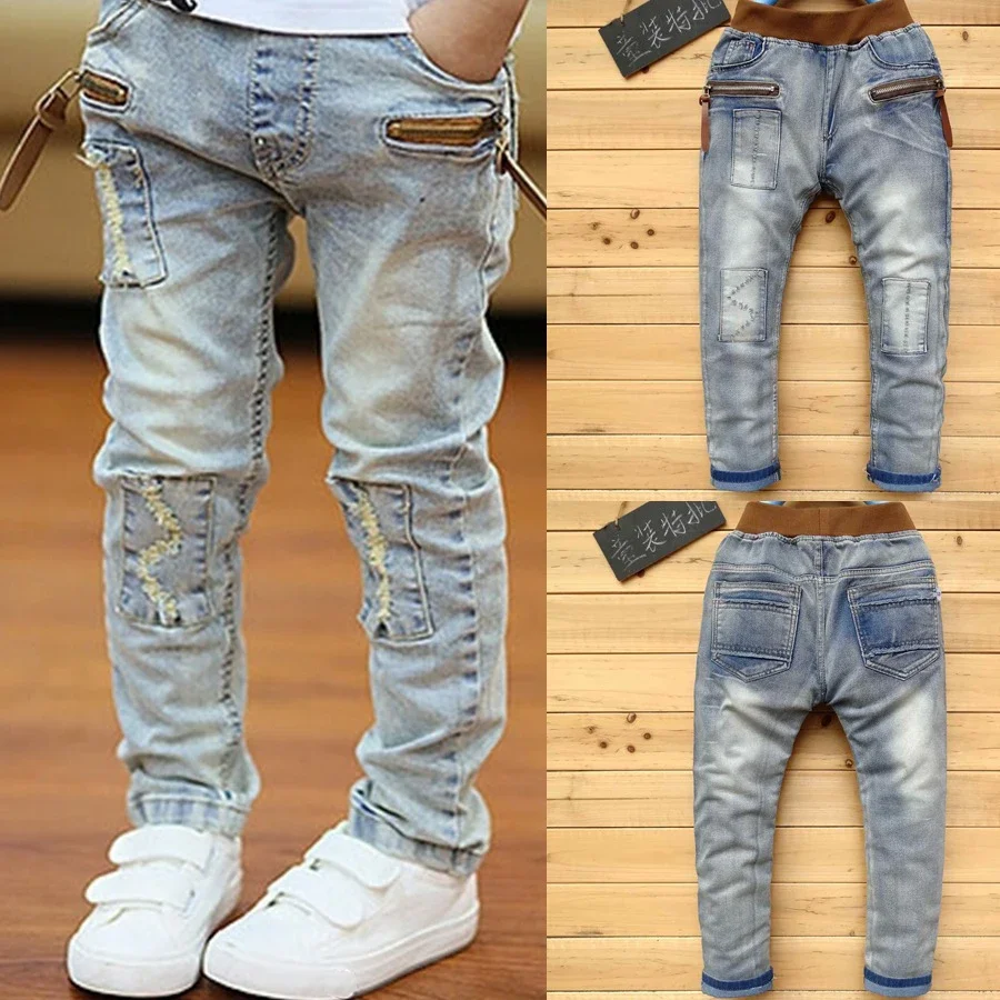 boys jeans ienens 4-11y boys slim straight jeans summer classic light color bottoms children denim long pants kids baby boy casual trousers