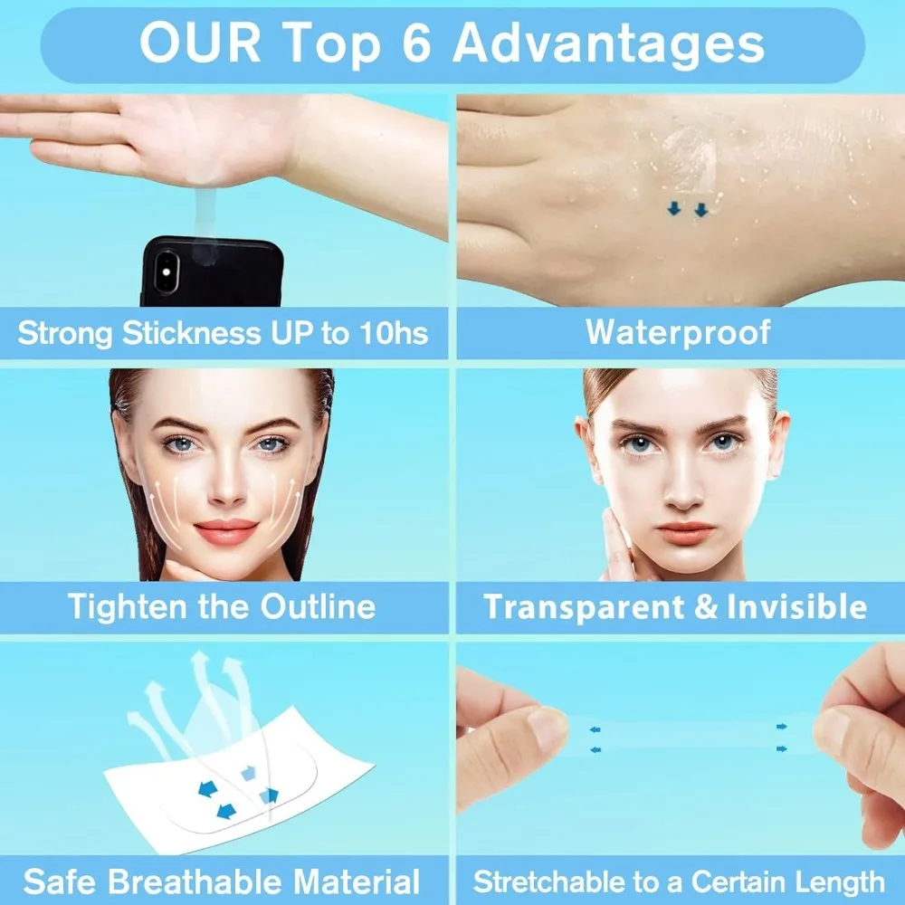 50pcs/100pcs Waterproof Face Lift Tape Invisible Adhesive Tape Lifting Face Stickers Transparent Thin Face Patches V-Shape Face