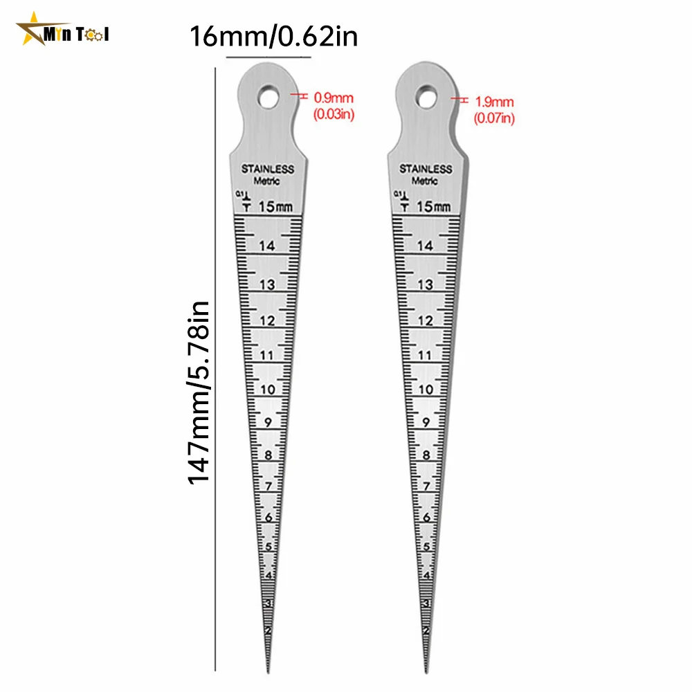 Taper Gauge Feeler 1-15mm Stainless Steel Gap Hole Measuring Tool Double Side Wedge Aperture Scale Measuring Tool