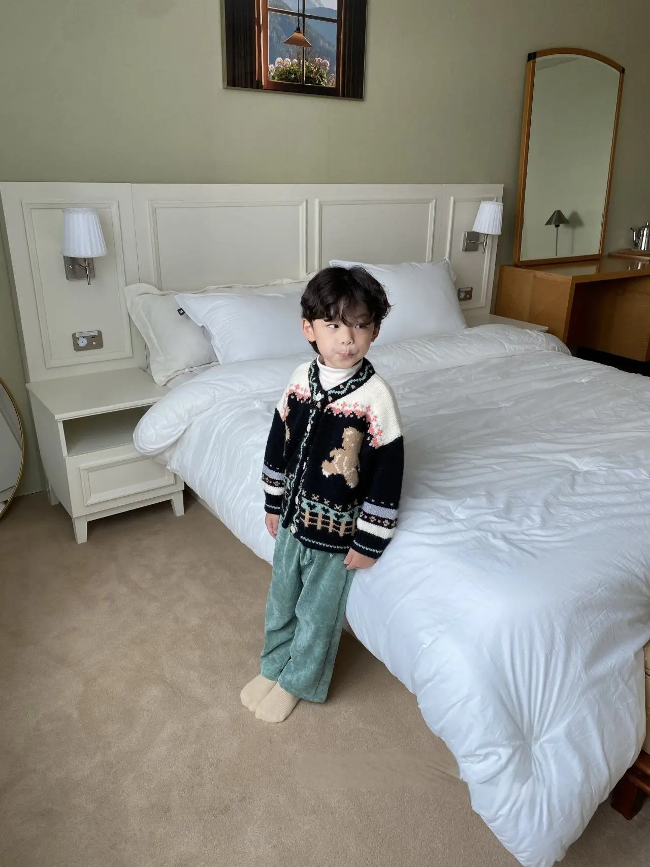 가을 겨울 면 소재 부드러운 패션 곰 니트 소년 가디건 소녀 스웨터 코트 3797C 인스 한국 어린이 니트 스웨터