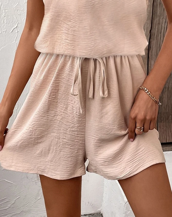 Elegant Jumpsuits 2024 Summer New Fashion Casual Flutter Sleeve Buttoned Drawstring Romper New Fashion Sexy One Pieces