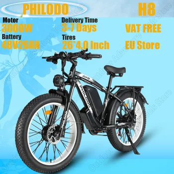 Bicicletta Elettrica PHILODO H8 3000W con Doppio Motore, Batteria al Litio Rimovibile 48V26AH, Pneumatici Fat 26*4.0 Pollici per Tutti i Terreni