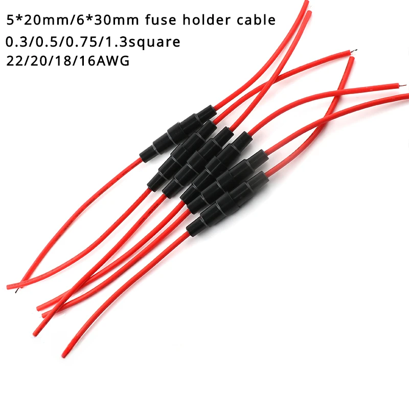

5/10Pcs/lot Fuse holder 5*20mm 6*30mm with copper wire fuse holder sleeve 0.3 0.5 0.75 1.3 square with wire 22 20 18 16AWG