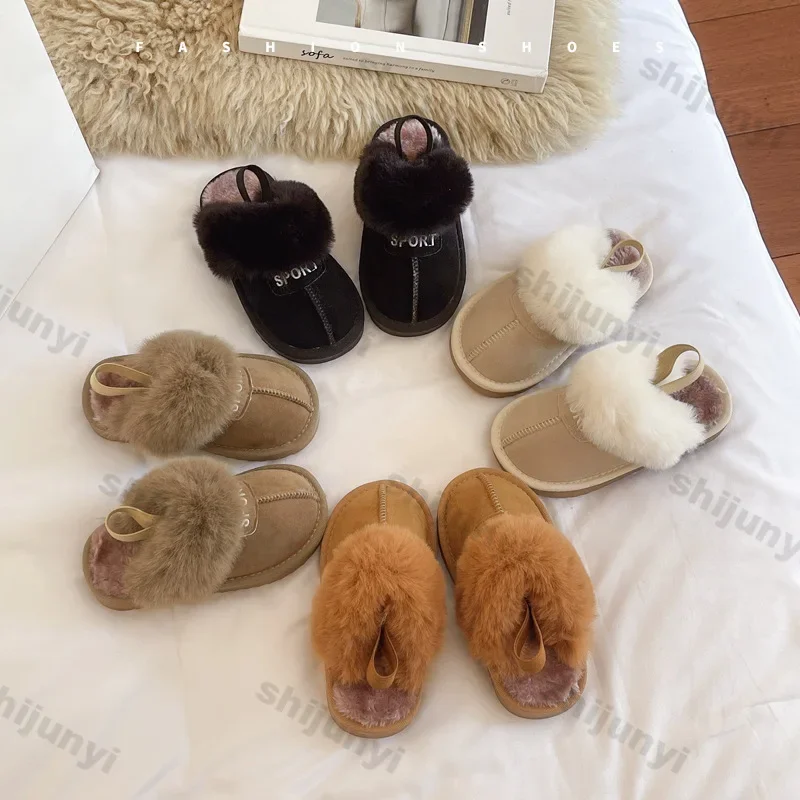 Boys Girls Cotton Slippers New 2024 Autumn Winter Children Indoor Non-slip Comfort Kids Plush Slippers Home Casual Warm Shoes 3