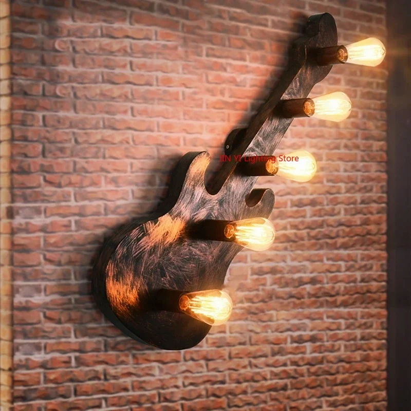 Vintage Guitar Wall Lamp for Nightstand Music Theme Bar Aisle Corridor Toilet Decorative Lights Including Light Bulbs ST64 Bulbs