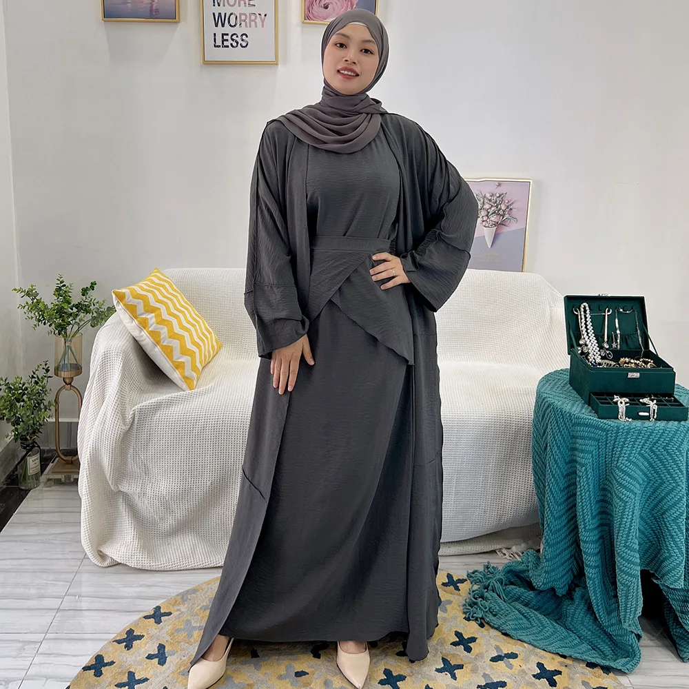 2022 New Arrivals Abaya Dress For Women Middle East Muslim Women Fashion  Robe Turkey Dubai Solid Color Three-piece Suit - Abaya - AliExpress