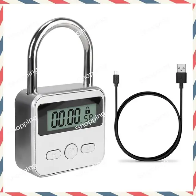 M20K LCD Display Electronic Timer Switch USB Rechargeable Timer Padlock Travel Electronic Timer-Silver 3