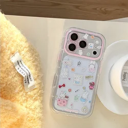 Kawaii Rabbit Clear Cartoon Phone Case with Plush Pendant - Shockproof Cover - -iPhone 14 Pro (JH045 - 1)