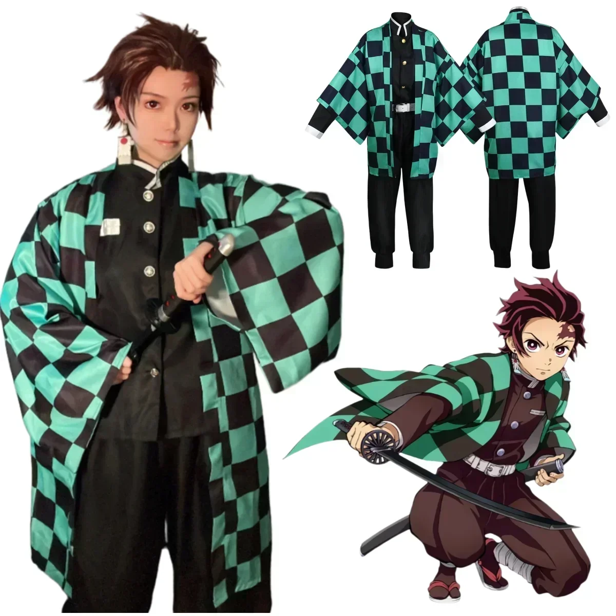 Tanjirou-Kamado-Kostuum-Anime-Cosplay-Mannen-Kimono-Uniform-Halloween ...