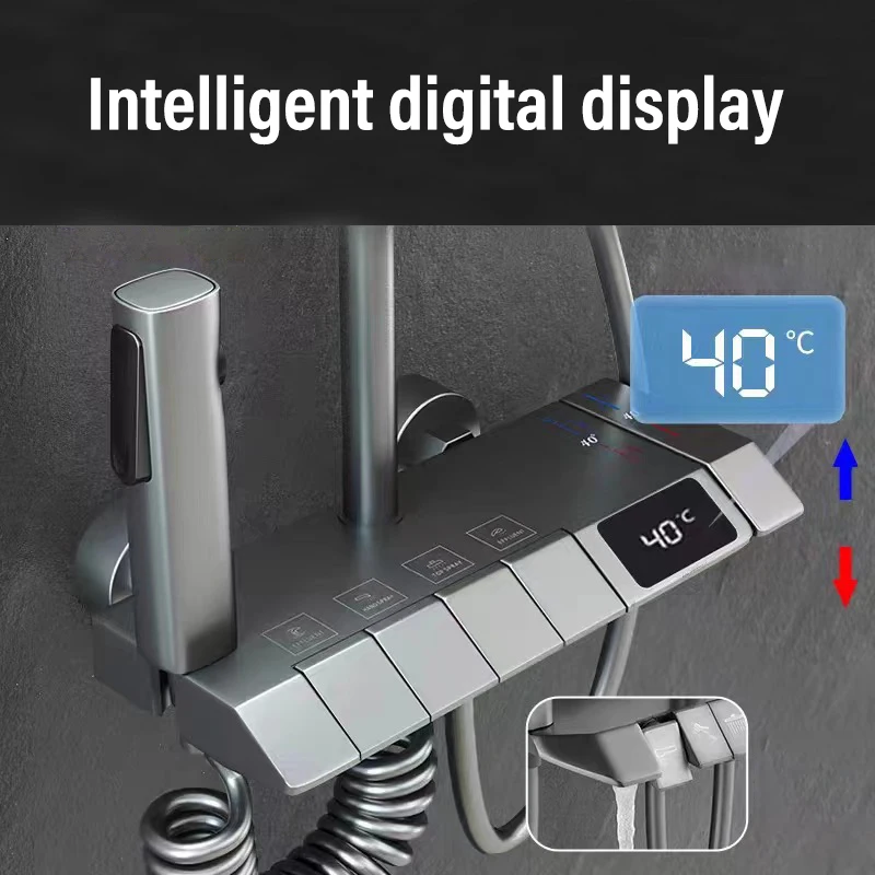 Shower Set Bathroom Household Intelligent Digital Display Hot and Cold Key Piano Style Faucet Shower Booster
