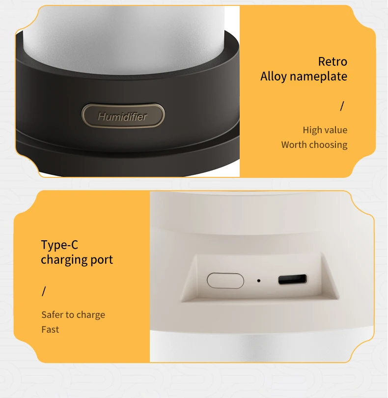 Gadgetoo 2022 New Retro Lamp Humidifier Outdoor Usb Rechargeable Emergency Lighting Portable Lights Camping Lamp Diffuser Essential Oils