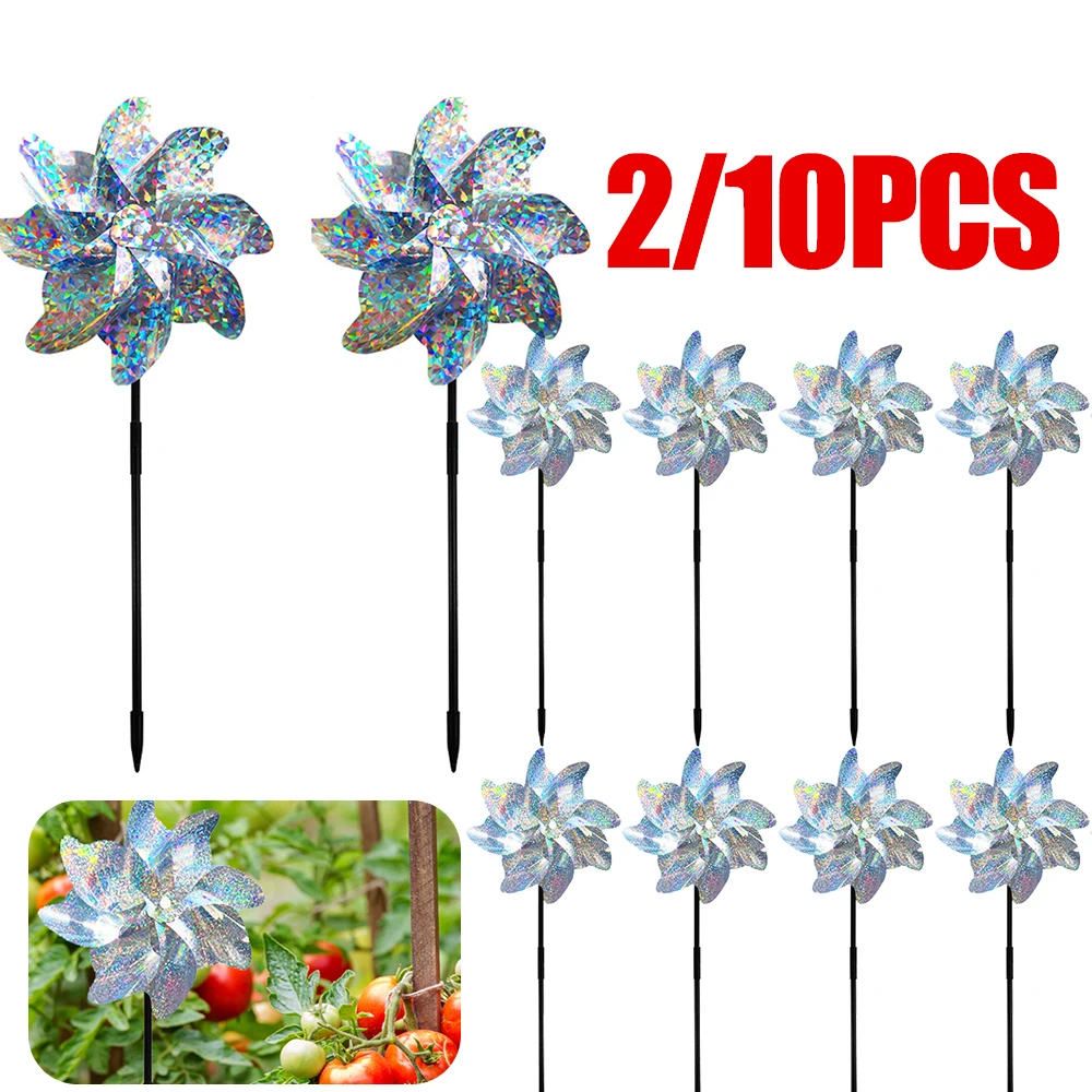 2/10pcs Bird Repeller Reflective Windmill Bird Repellent Anti Birds Windmill Spinner Child Windmill Garden Orchard Protection