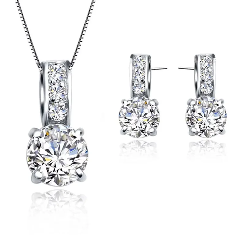 925 Sterling Silver Color Bridal Jewelry Set Classic Cubic Zircon Crystal