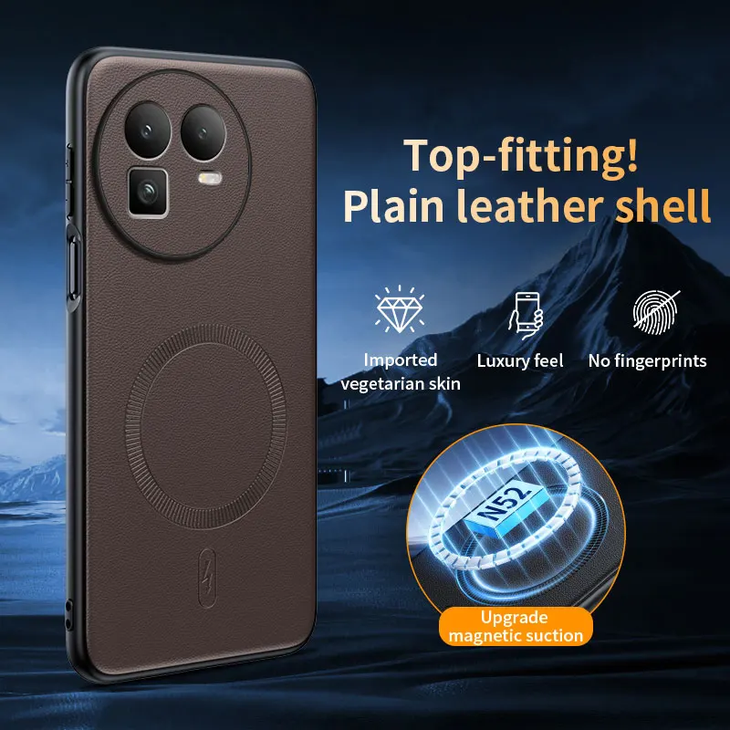 Leather Texture Case with Magnetic Wireless Charging and Camera Protection