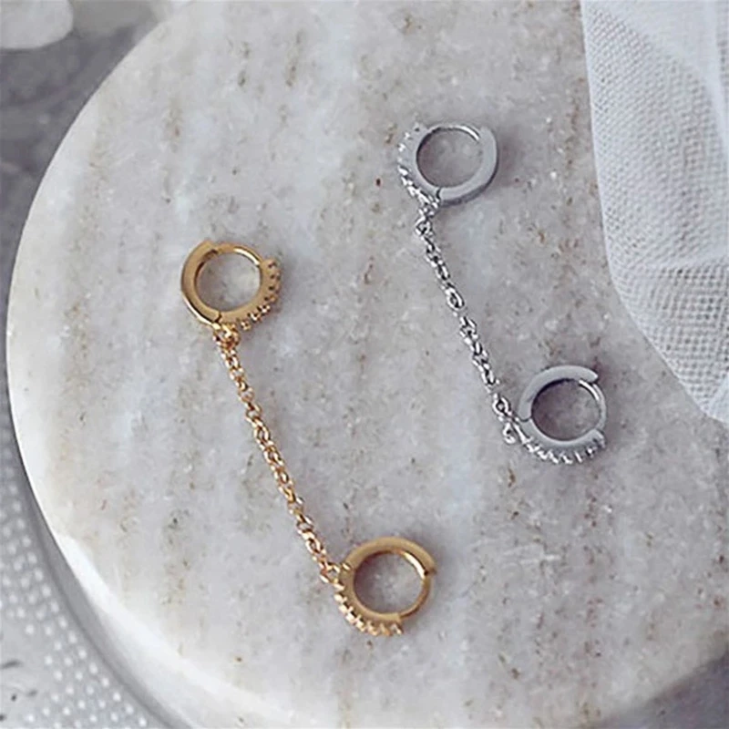Unisex Hoop Earrings Ear Accessories Crystal Zircon Double Ear Pierced Earrings 1pc