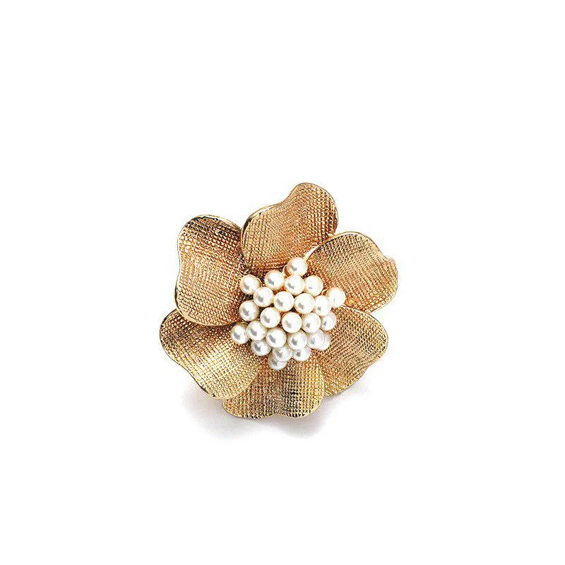 Womens Ring Luxury Fashion Pearl Flower Rings for Women Retro Simple Adjustable Opening Finger Ring Party Trendy Jewelry Accessories Gifts