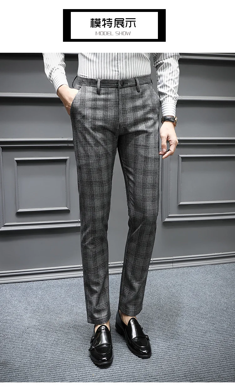 Plaid Classic pants men Korea Clothing Fashion Casual Business Formal Dress Trousers for men Slim Checked trousers 2022 Summer black blazer for men