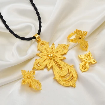 Eritrean Ethiopian Jewelry sets Cross Pendant Necklaces Earrings Rings African Eritrean Habesha Wedding Accessories - Image 5