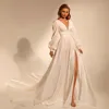 Chic V-neck Full Sleeves Boho Wedding Gowns High Split Chiffon Bride Gown 2023 Long Train Bohemian  Dress vestido de novia 1