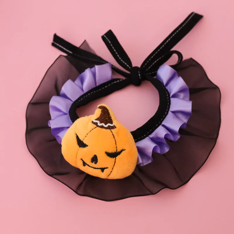 Halloween Haustier Katzenhalsband Kätzchen Hund Sabber Handtuch Zubehör Spitze Kürbis Fledermaus Flügel Schleife Geeignet für Hunde Katzen Halskette Alle Größen – Detail 8
