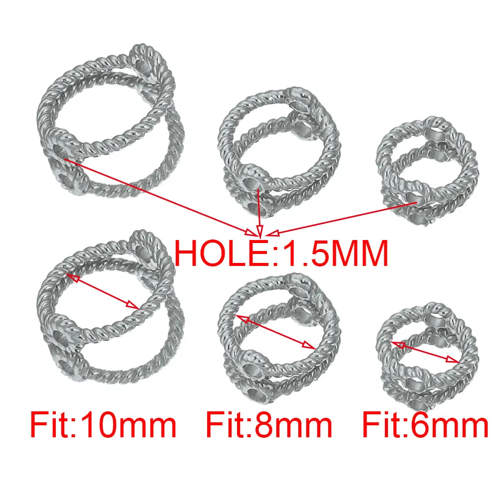 10pcs 6 8 10mm Stainless Steel Twisted Metal Rings Frame Beads Connectors Diy Bracelet Earrings Jewelry Making Accessories Craft